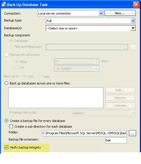 تست سلامت بکاپ SQL